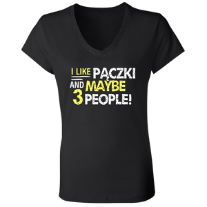 I Like Paczki And Maybe Three People - B6005 Ladies' Jersey V-Neck T-Shirt / Black / S - Polish Shirt Store
