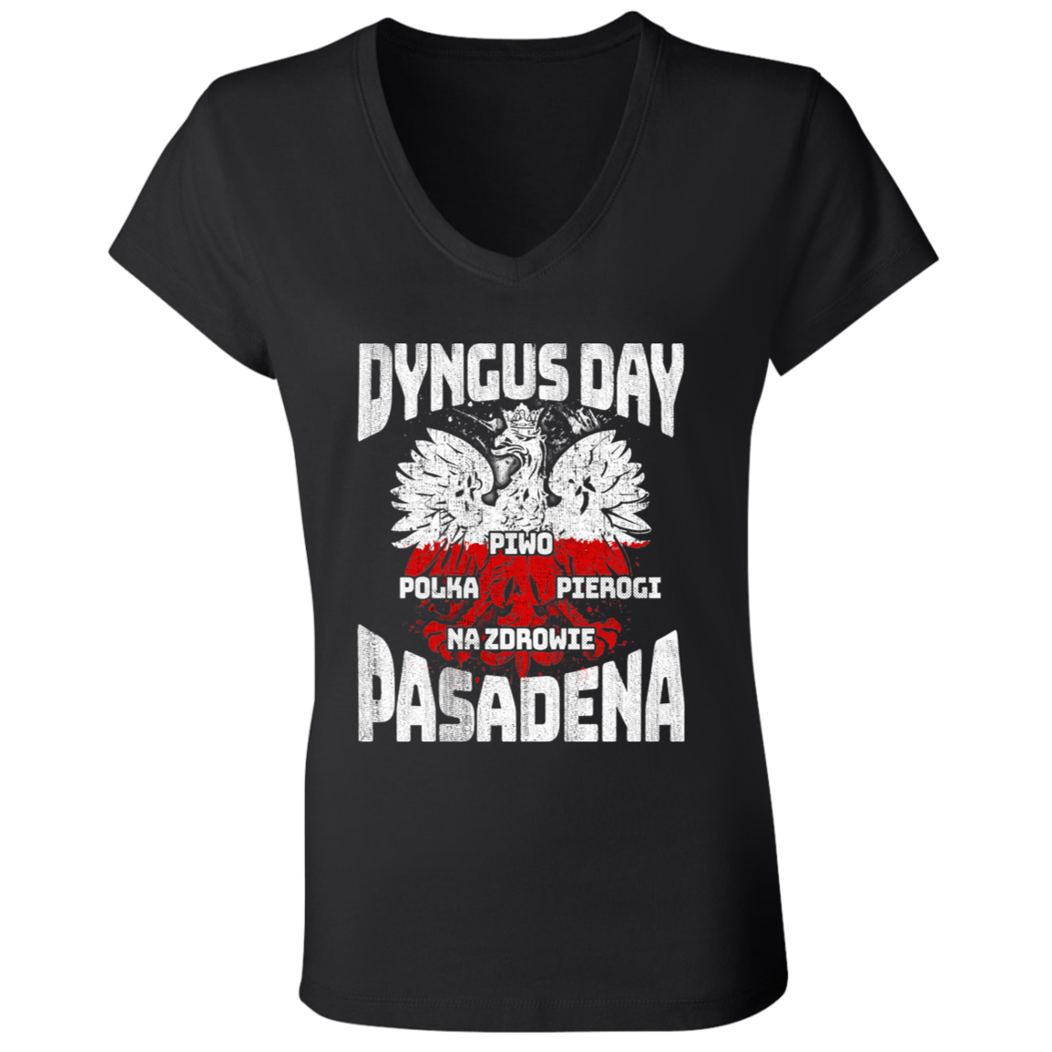 Dyngus Day Pasadena Apparel CustomCat B6005 Ladies' Jersey V-Neck T-Shirt Black S