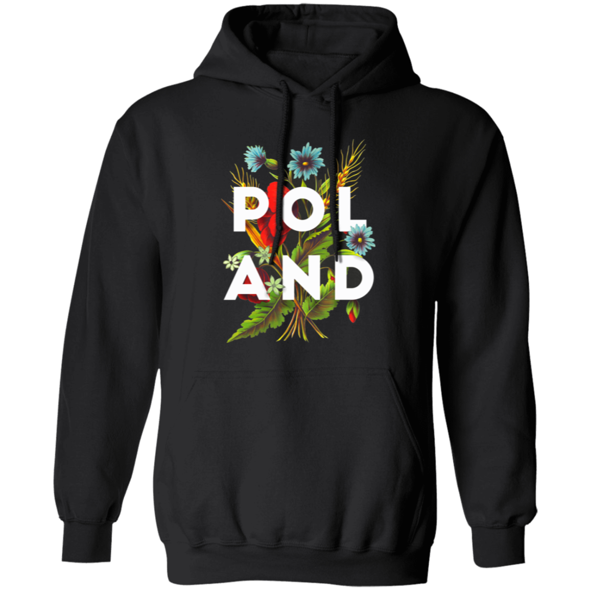Poland Flowers Apparel CustomCat G185 Pullover Hoodie Black S