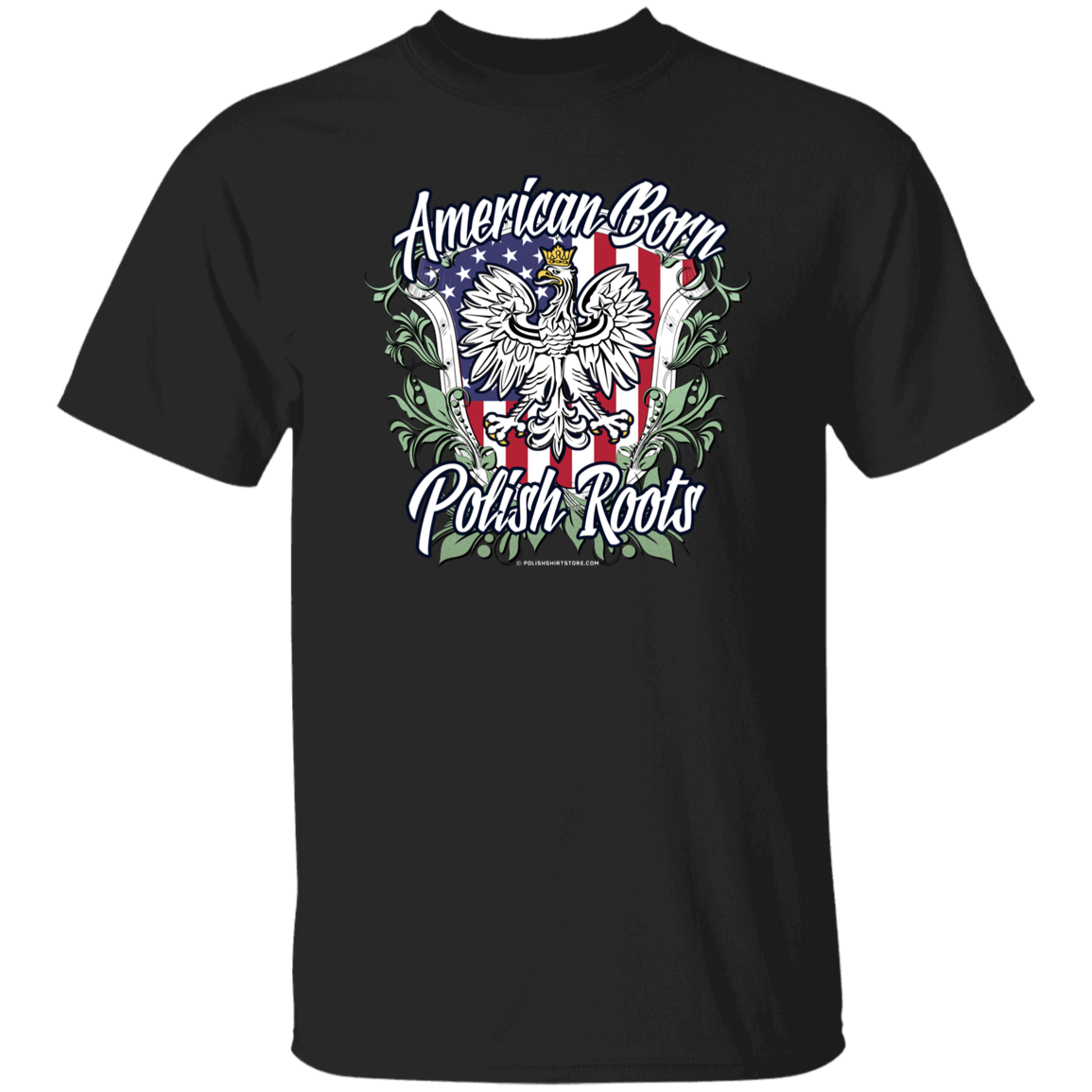 American Born Polish Roots Sheild Apparel CustomCat G500 5.3 oz. T-Shirt Black S