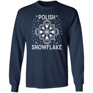 Polish Snowflake T-Shirt - G240 LS Ultra Cotton T-Shirt / Navy / S - Polish Shirt Store