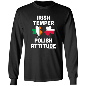 Irish Temper Polish Attitude - G240 LS Ultra Cotton T-Shirt / Black / S - Polish Shirt Store