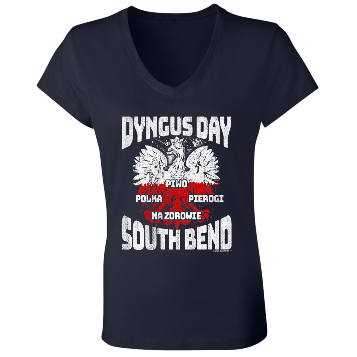 Dyngus Day South Bend Apparel CustomCat B6005 Ladies' Jersey V-Neck T-Shirt Navy S