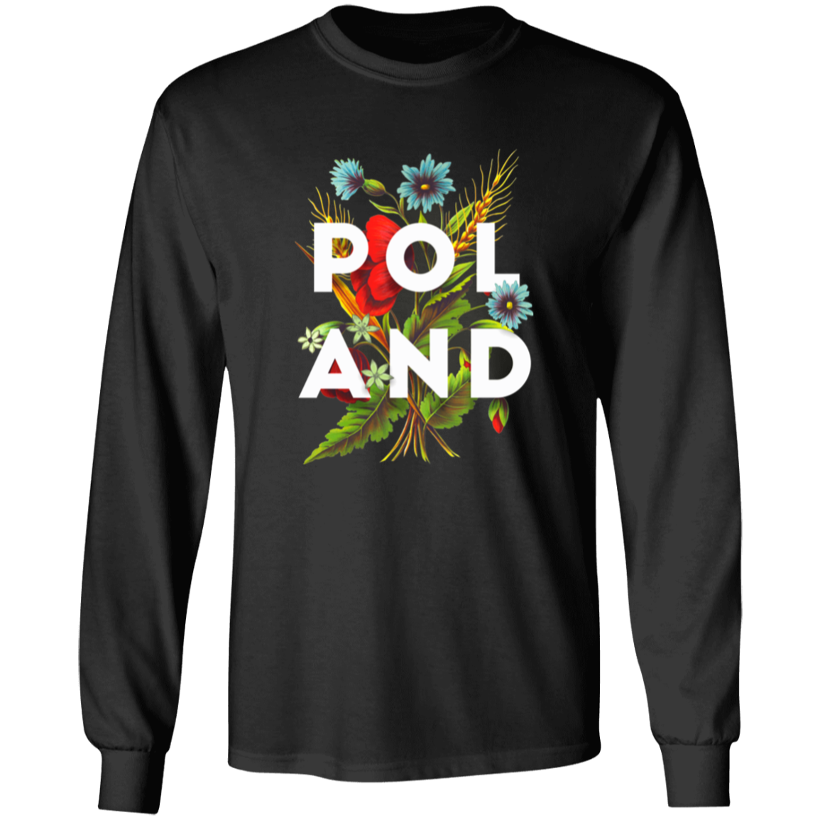 Poland Flowers Apparel CustomCat G540 LS T-Shirt Black S
