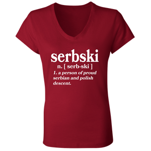 Serbski A Person Of Serbian and Polish Descent - B6005 Ladies' Jersey V-Neck T-Shirt / Red / S - Polish Shirt Store