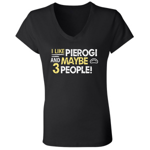 I Like Pierogi And Maybe Three People - B6005 Ladies' Jersey V-Neck T-Shirt / Black / S - Polish Shirt Store