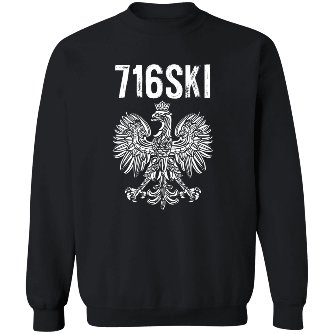 716SKI Buffalo New York Polish Pride Apparel CustomCat G180 Crewneck Pullover Sweatshirt Black S