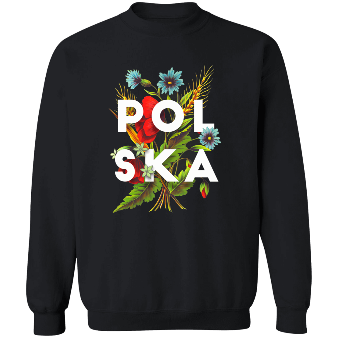 Polska Flowers Apparel CustomCat G180 Crewneck Pullover Sweatshirt Black S