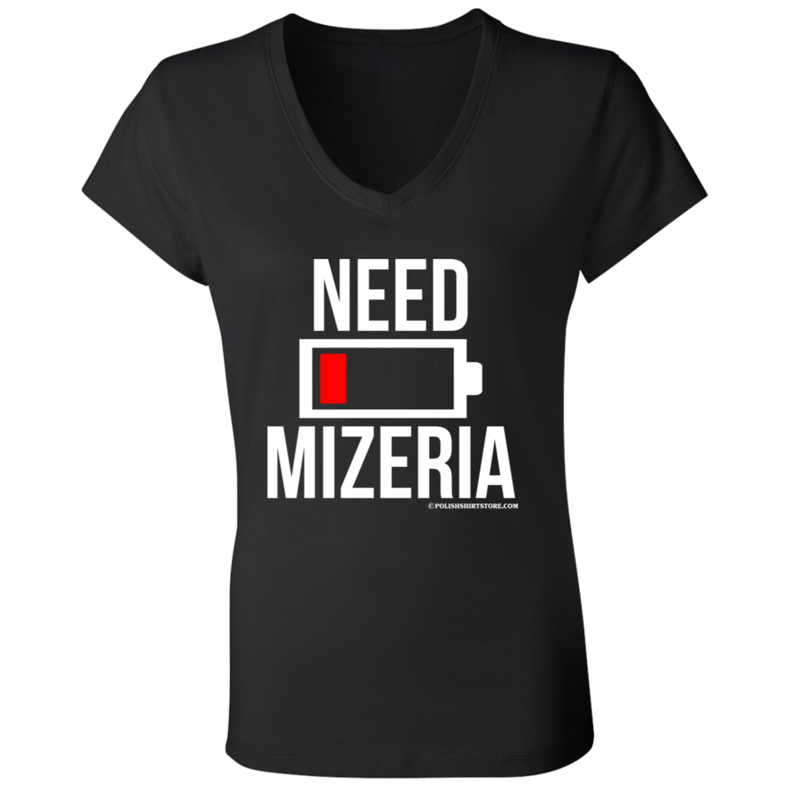 Need Mizeria Battery Low Apparel CustomCat B6005 Ladies' Jersey V-Neck T-Shirt Black S