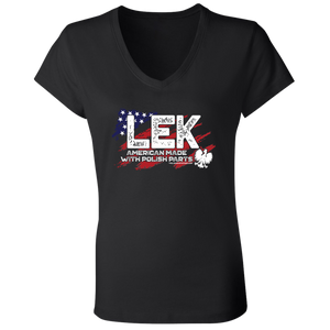 LEK Surname With Polish Parts - B6005 Ladies' Jersey V-Neck T-Shirt / Black / S - Polish Shirt Store