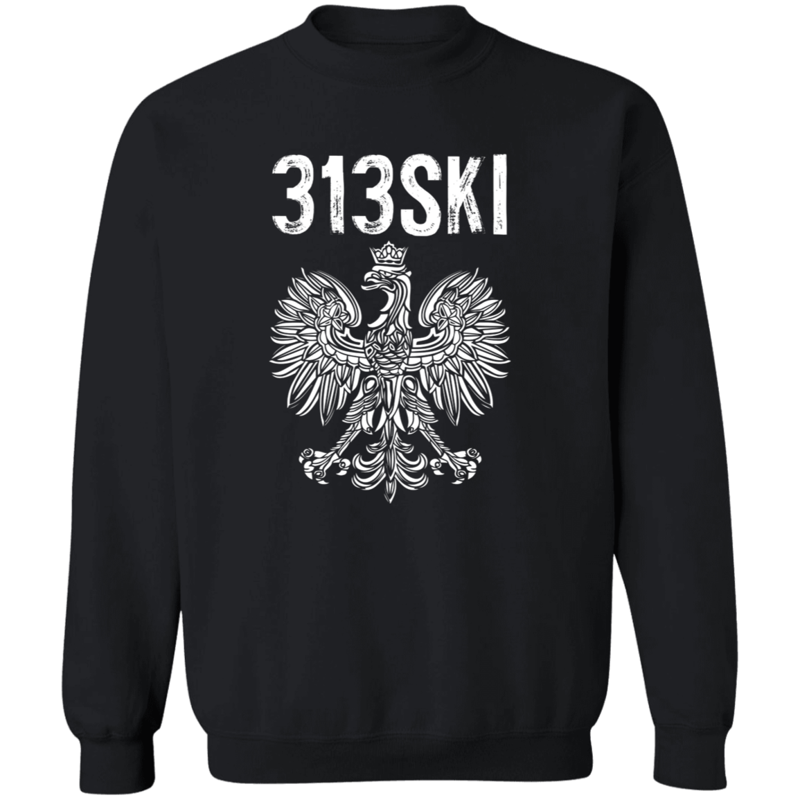 313SKI Detroit Michigan Polish Pride Apparel CustomCat G180 Crewneck Pullover Sweatshirt Black S