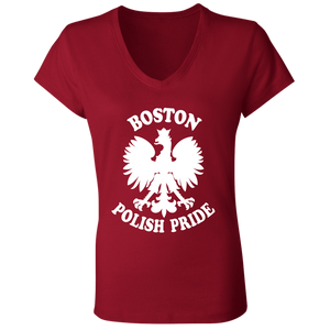 Boston Polish Pride - B6005 Ladies' Jersey V-Neck T-Shirt / Red / S - Polish Shirt Store