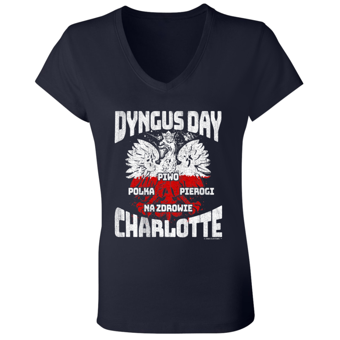 Dyngus Day Charlotte Apparel CustomCat B6005 Ladies' Jersey V-Neck T-Shirt Navy S
