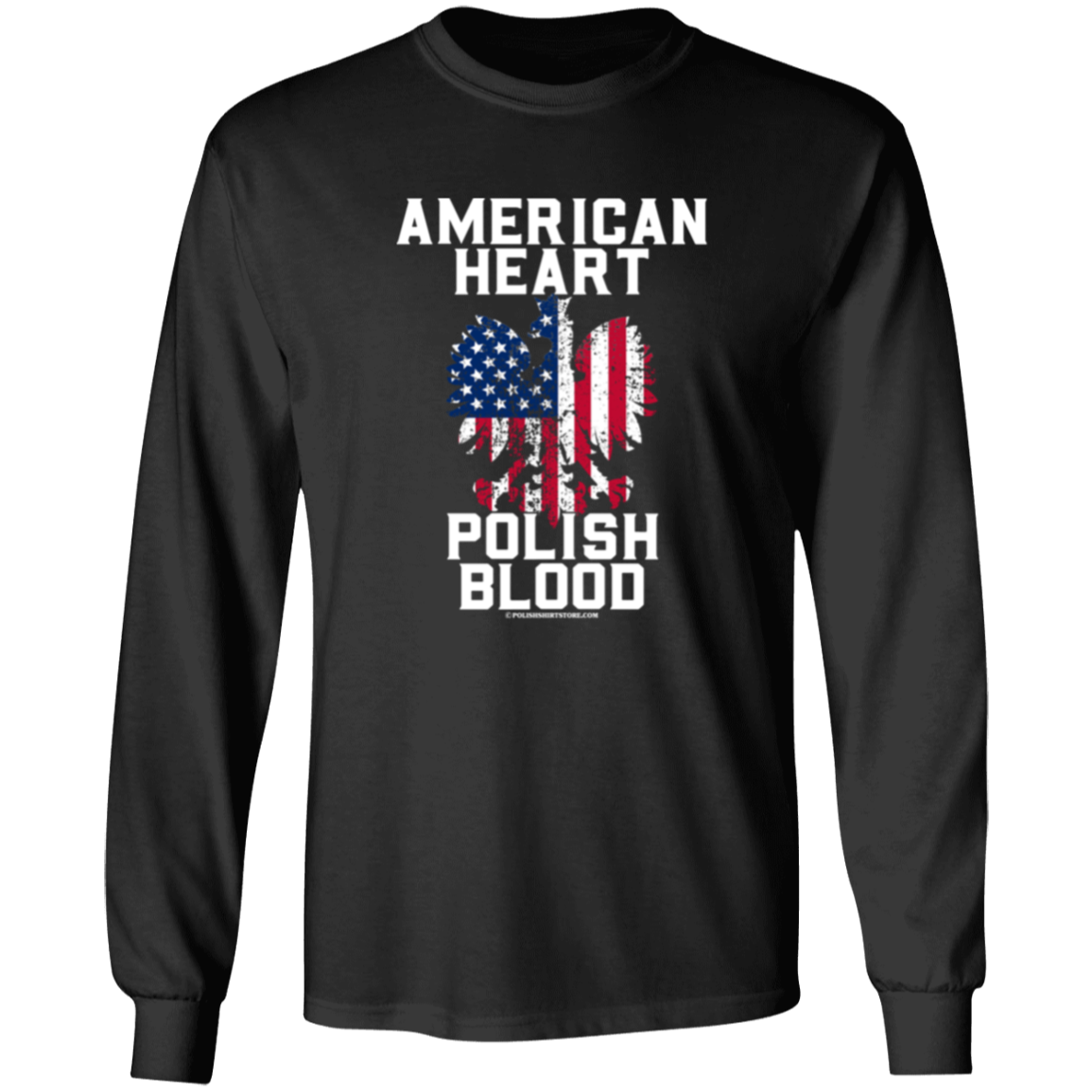 American Heart Polish Blood Apparel CustomCat G540 LS T-Shirt Black S