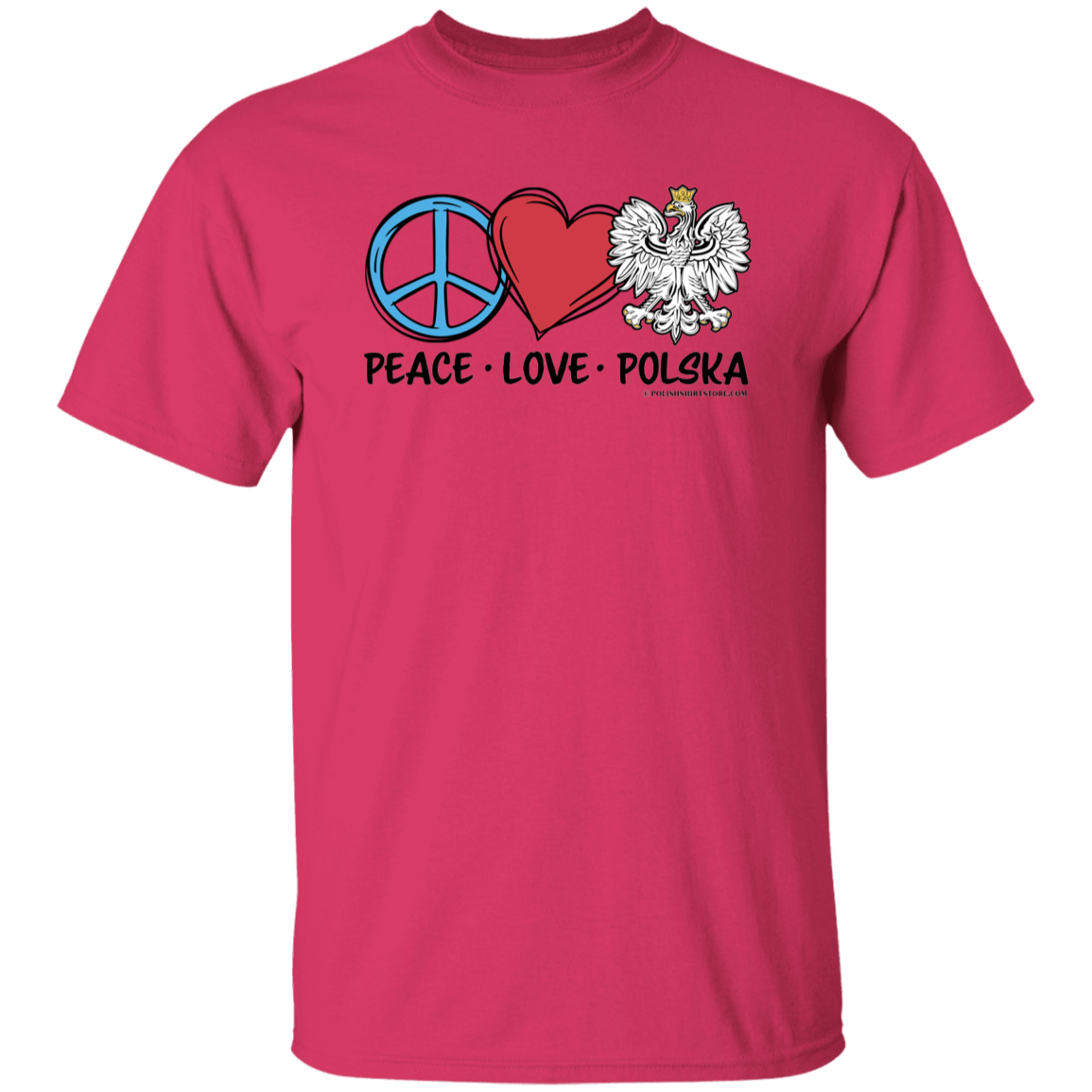 Peace Love Polska T-Shirts CustomCat Heliconia S 