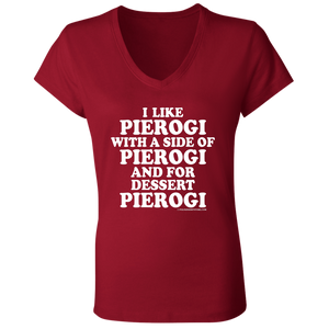 I Like Pierogi With A Side Of Pierogi - B6005 Ladies' Jersey V-Neck T-Shirt / Red / S - Polish Shirt Store