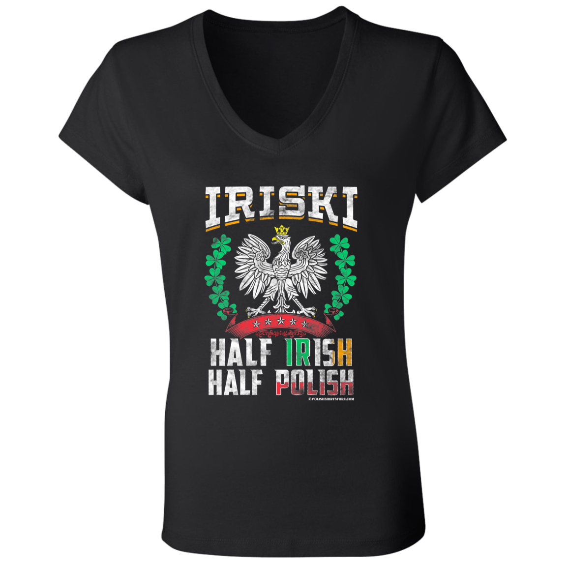 Iriski Half Irish Half Polish Apparel CustomCat B6005 Ladies' Jersey V-Neck T-Shirt Black S