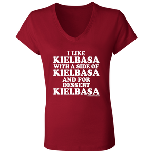 Kielbasa With A Side Of Kielbasa - B6005 Ladies' Jersey V-Neck T-Shirt / Red / S - Polish Shirt Store