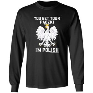 You Bet Your Paczki I'm Polish - G240 LS Ultra Cotton T-Shirt / Black / S - Polish Shirt Store