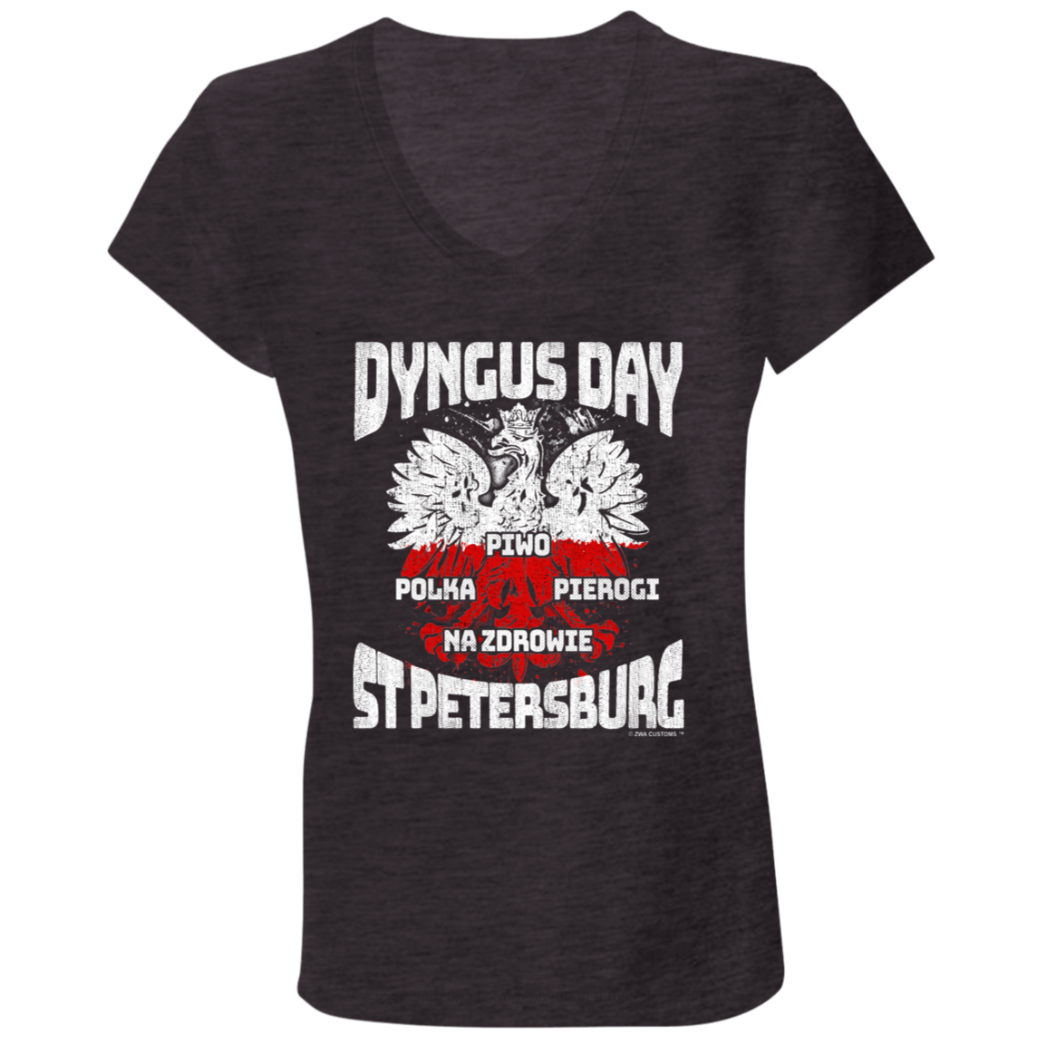 Dyngus Day St Petersburg Apparel CustomCat B6005 Ladies' Jersey V-Neck T-Shirt Dark Grey Heather S
