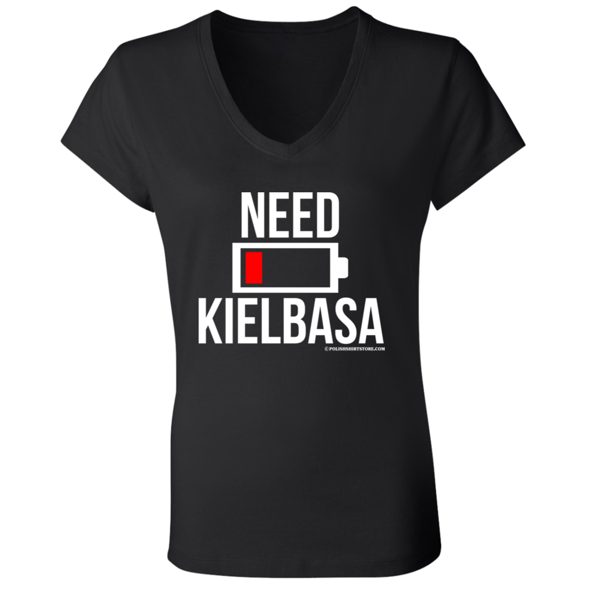 Need Kielbasa Battery Low Apparel CustomCat B6005 Ladies' Jersey V-Neck T-Shirt Black S
