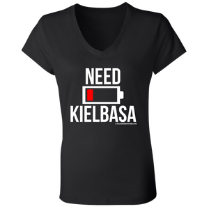 Need Kielbasa Battery Low - B6005 Ladies' Jersey V-Neck T-Shirt / Black / S - Polish Shirt Store