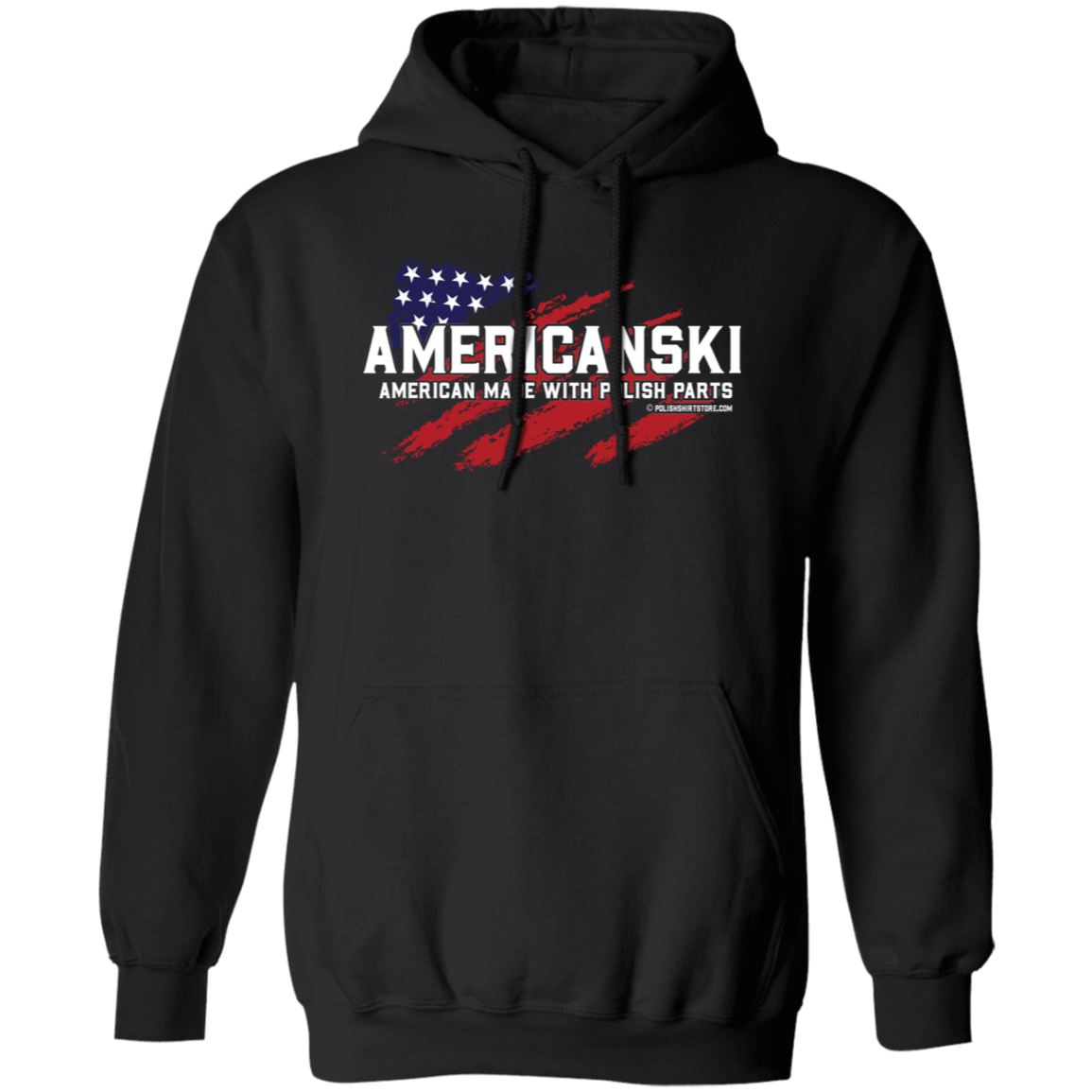 Americanski American Made With Polish Parts Apparel CustomCat G185 Pullover Hoodie Black S