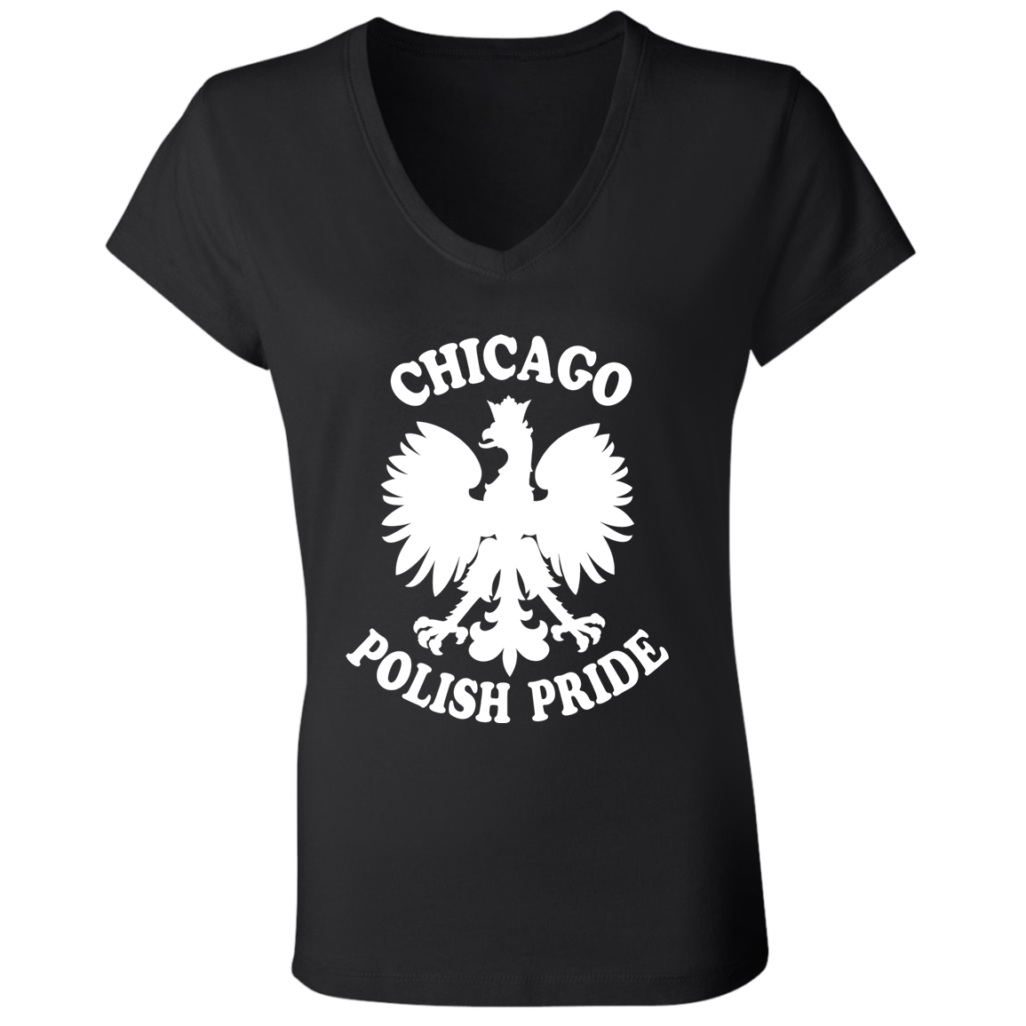 Chicago Polish Pride Apparel CustomCat B6005 Ladies' Jersey V-Neck T-Shirt Black S