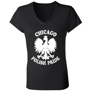 Chicago Polish Pride - B6005 Ladies' Jersey V-Neck T-Shirt / Black / S - Polish Shirt Store