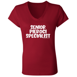 Senior Pierogi Specialist - B6005 Ladies' Jersey V-Neck T-Shirt / Red / S - Polish Shirt Store