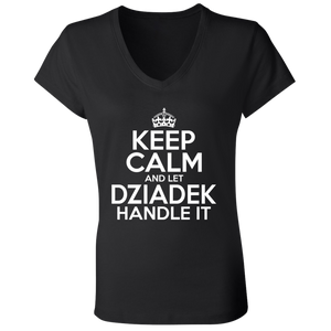 Keep Calm And Let Dziadek Handle It - B6005 Ladies' Jersey V-Neck T-Shirt / Black / S - Polish Shirt Store