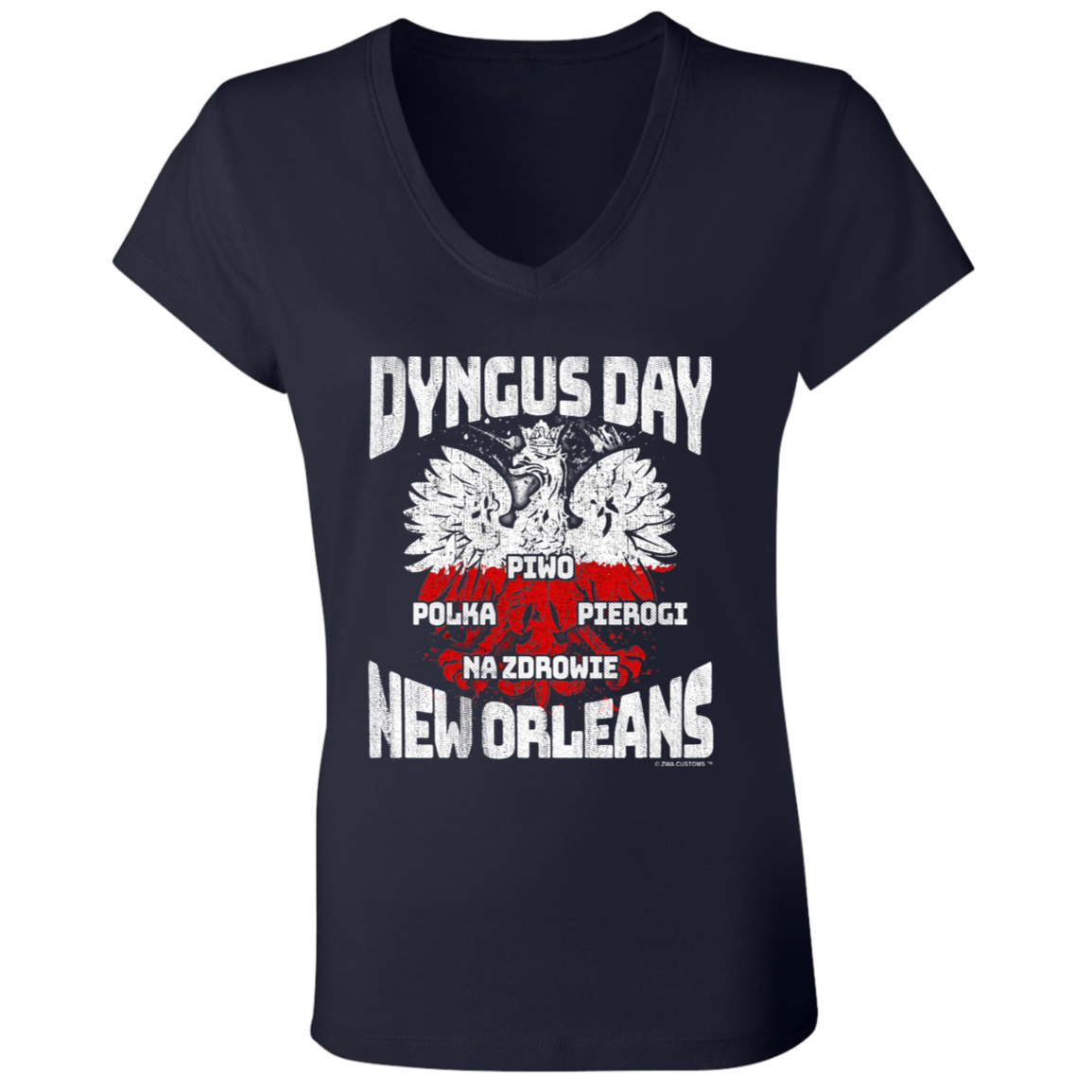 Dyngus Day New Orleans Apparel CustomCat B6005 Ladies' Jersey V-Neck T-Shirt Navy S