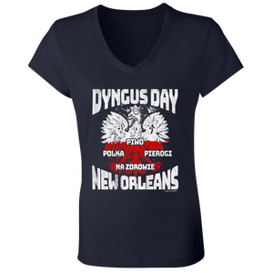 Dyngus Day New Orleans - B6005 Ladies' Jersey V-Neck T-Shirt / Navy / S - Polish Shirt Store
