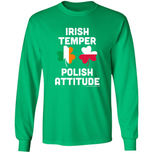 Irish Temper Polish Attitude - G240 LS Ultra Cotton T-Shirt / Irish Green / S - Polish Shirt Store