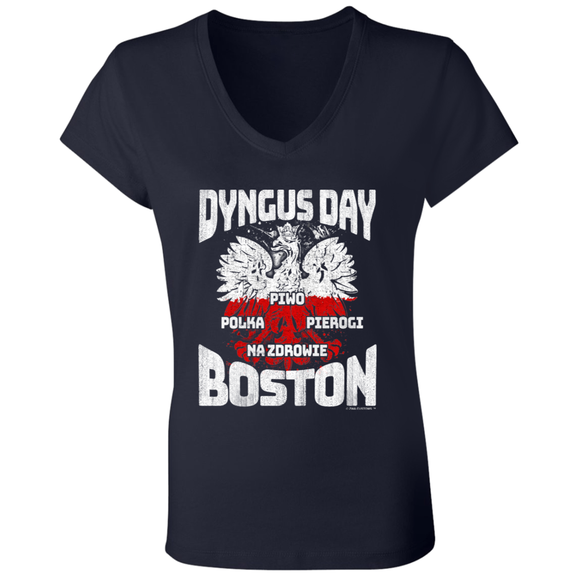 Dyngus Day Boston Apparel CustomCat B6005 Ladies' Jersey V-Neck T-Shirt Navy S