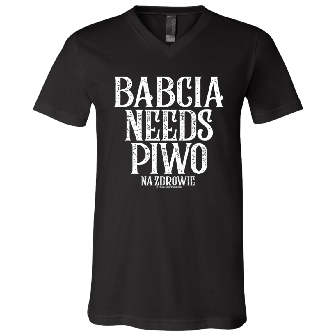 Babcia Needs Piwo Apparel CustomCat 3005 Unisex Jersey SS V-Neck T-Shirt Black X-Small