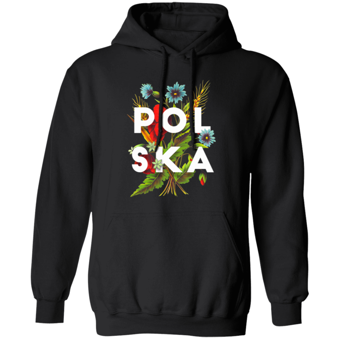 Polska Flowers Apparel CustomCat G185 Pullover Hoodie Black S