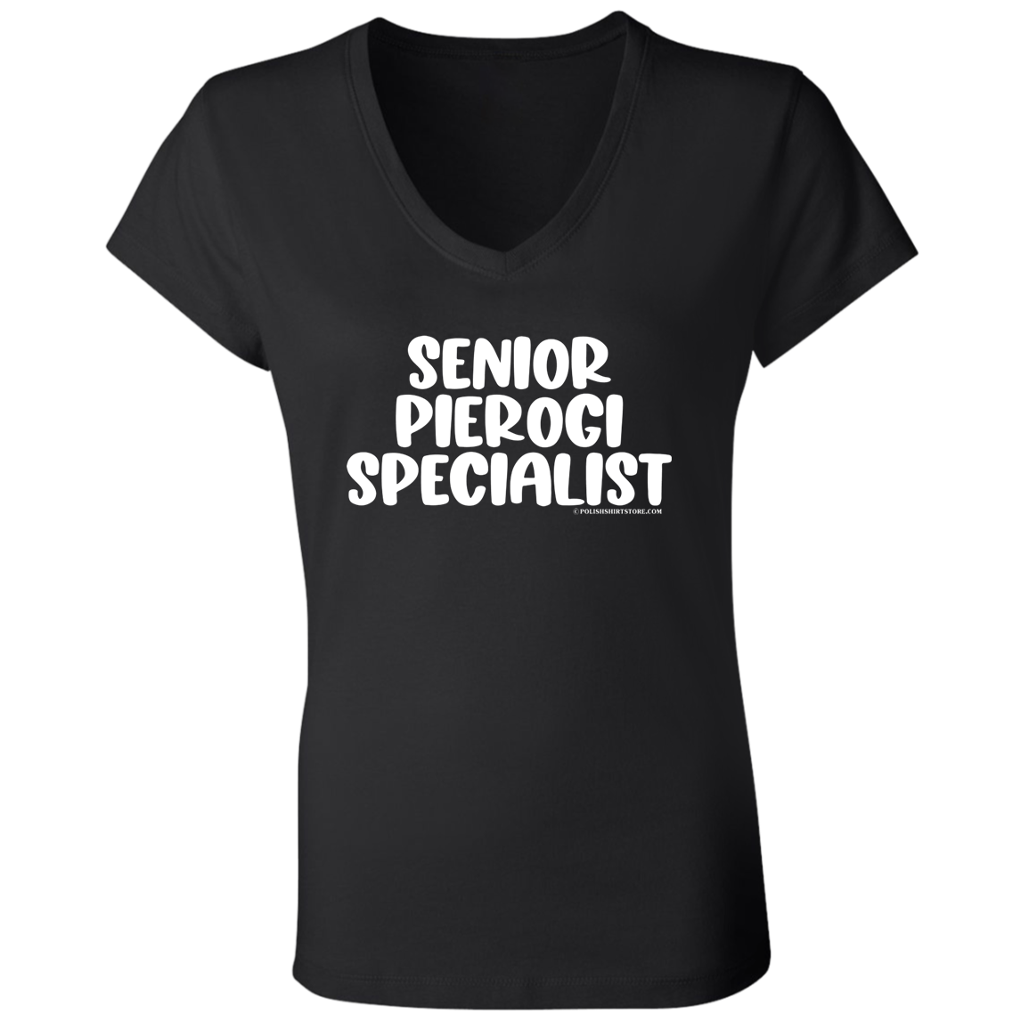 Senior Pierogi Specialist Apparel CustomCat B6005 Ladies' Jersey V-Neck T-Shirt Black S