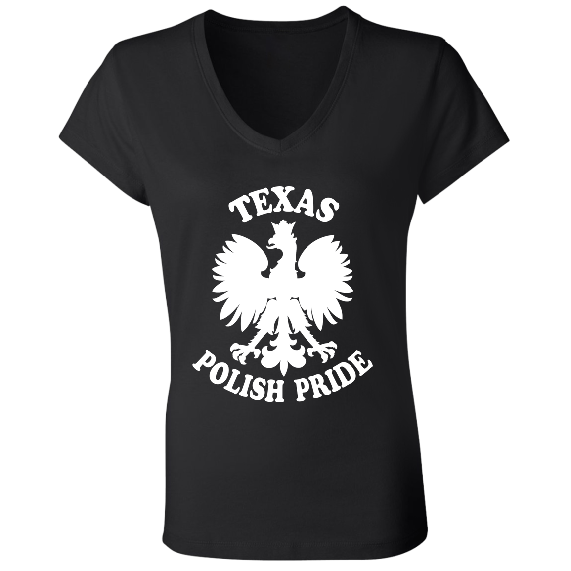 Texas  Polish Pride Apparel CustomCat B6005 Ladies' Jersey V-Neck T-Shirt Black S