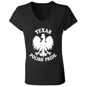 Texas  Polish Pride - B6005 Ladies' Jersey V-Neck T-Shirt / Black / S - Polish Shirt Store