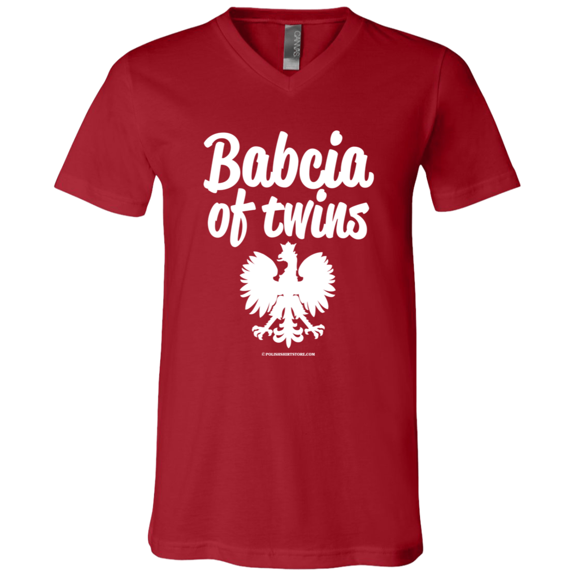 Babcia Of Twins Apparel CustomCat 3005 Unisex Jersey SS V-Neck T-Shirt Canvas Red X-Small