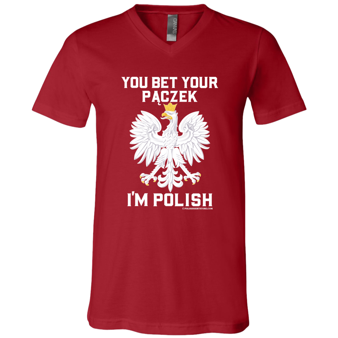 You Bet Your Paczek I'm Polish Apparel CustomCat 3005 Unisex Jersey SS V-Neck T-Shirt Canvas Red X-Small