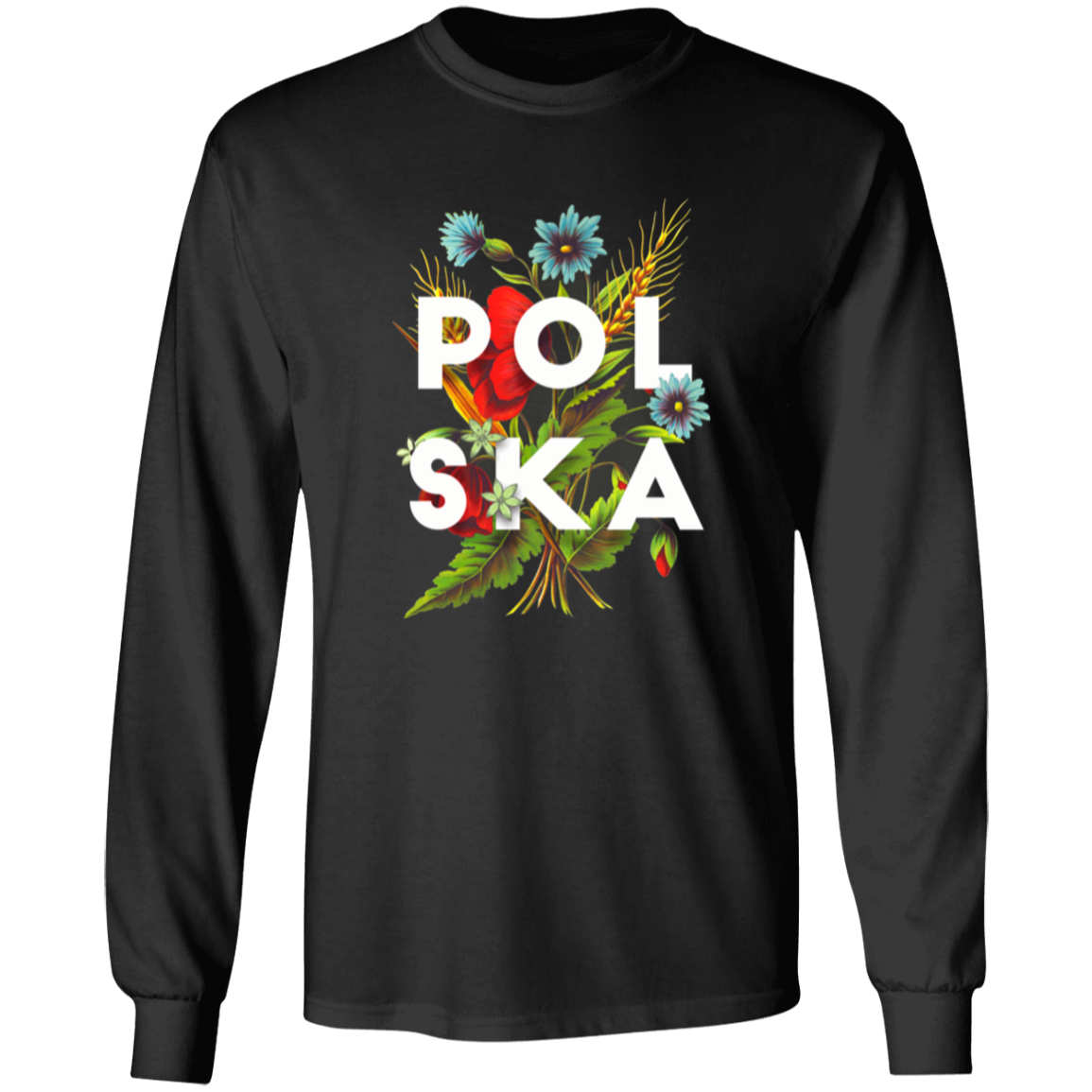 Polska Flowers Apparel CustomCat G540 LS T-Shirt Black S
