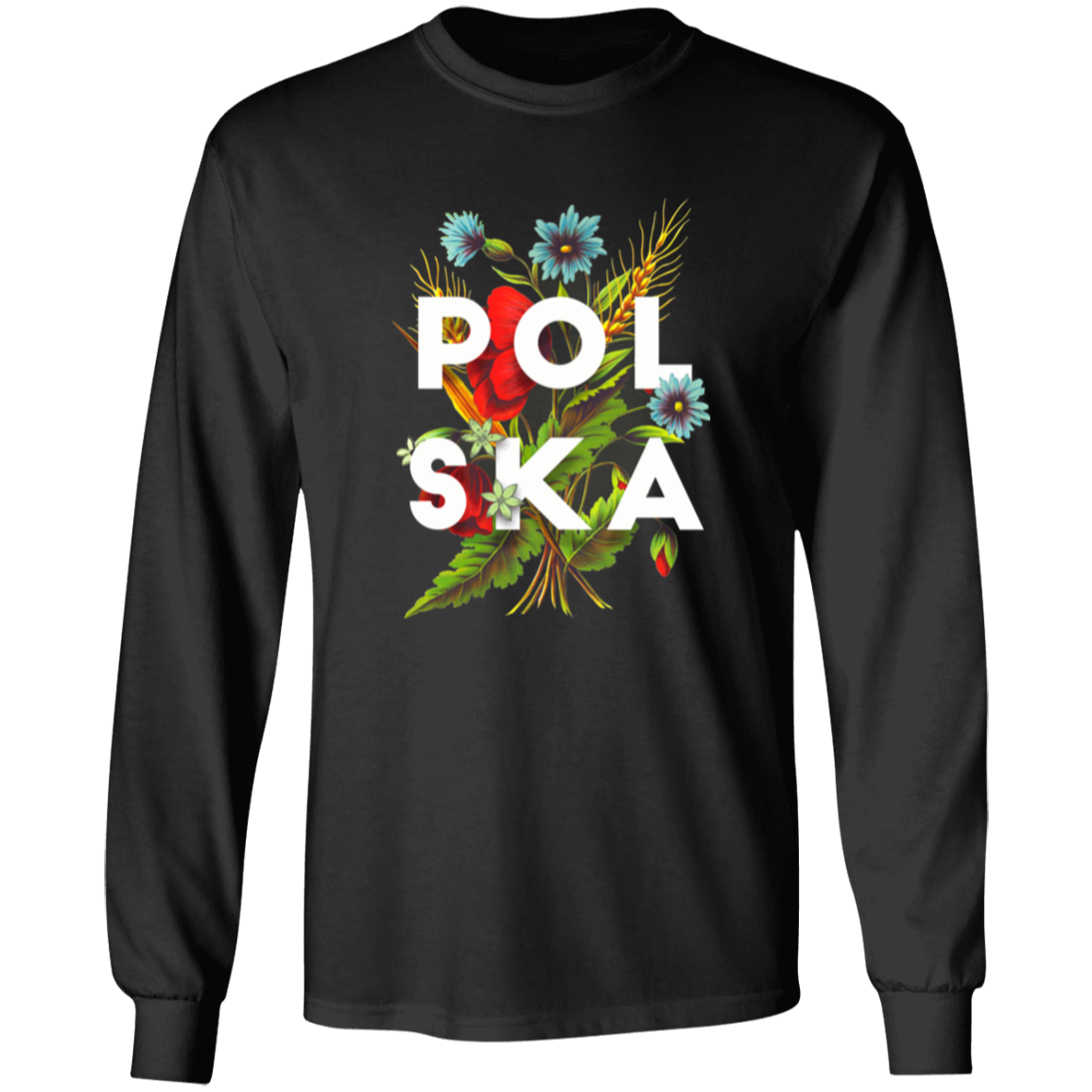 Polska Flowers Apparel CustomCat G240 LS Ultra Cotton T-Shirt Black S