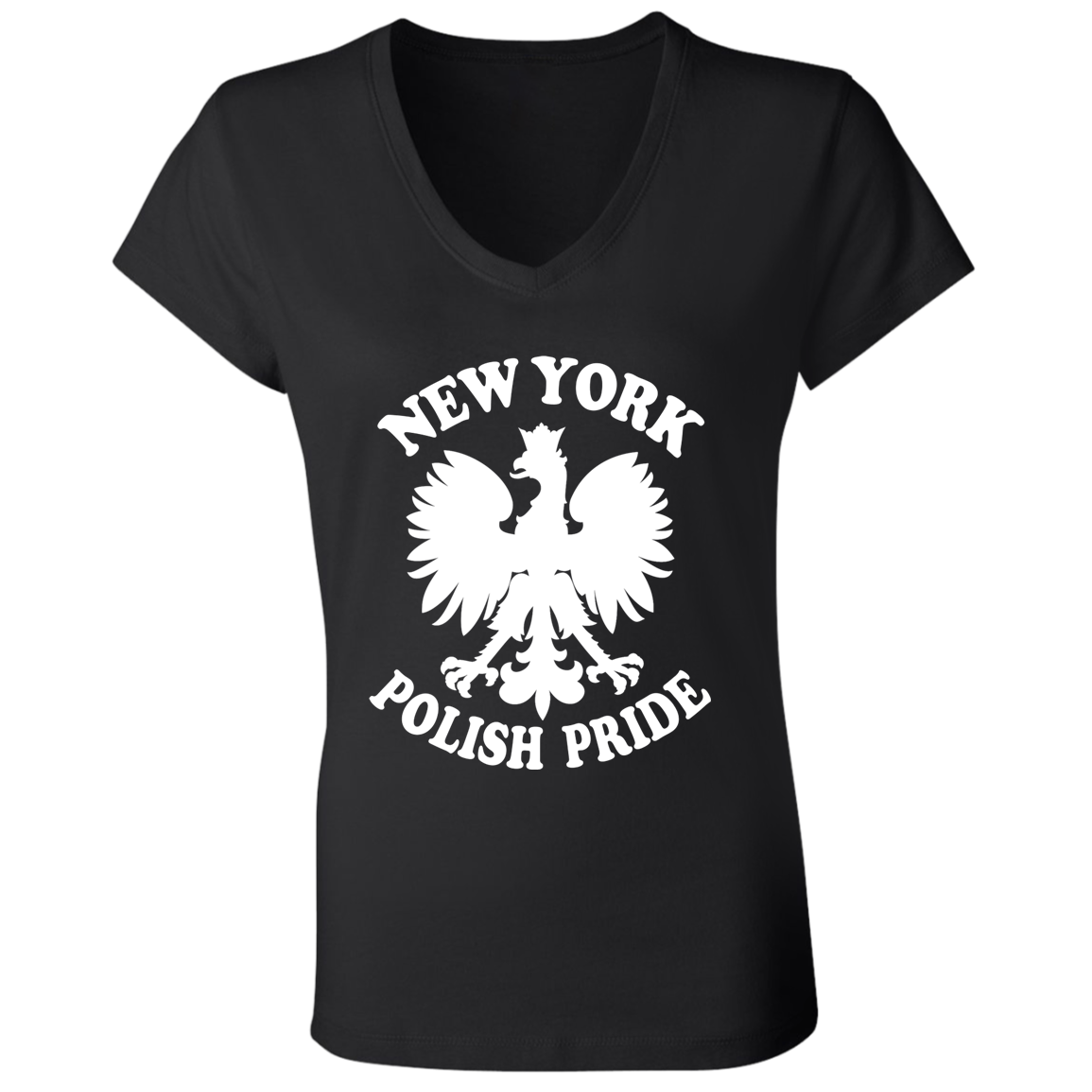 New York  Polish Pride Apparel CustomCat B6005 Ladies' Jersey V-Neck T-Shirt Black S
