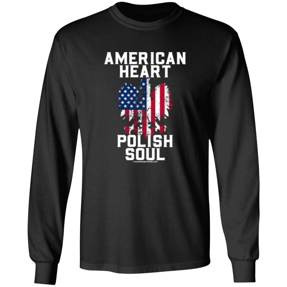 American Heart Polish Soul Apparel CustomCat G240 LS Ultra Cotton T-Shirt Black S