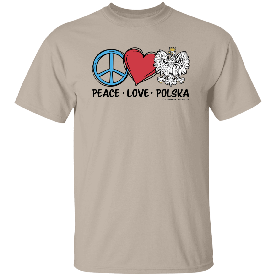 Peace Love Polska T-Shirts CustomCat Sand S 