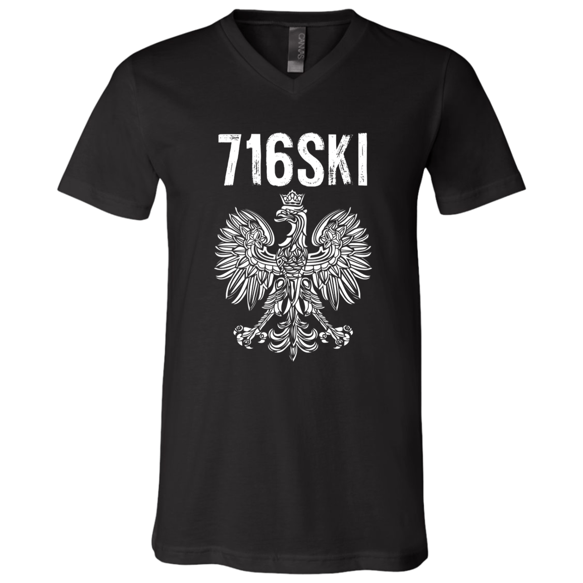 716SKI Buffalo New York Polish Pride Apparel CustomCat 3005 Unisex Jersey SS V-Neck T-Shirt Black X-Small