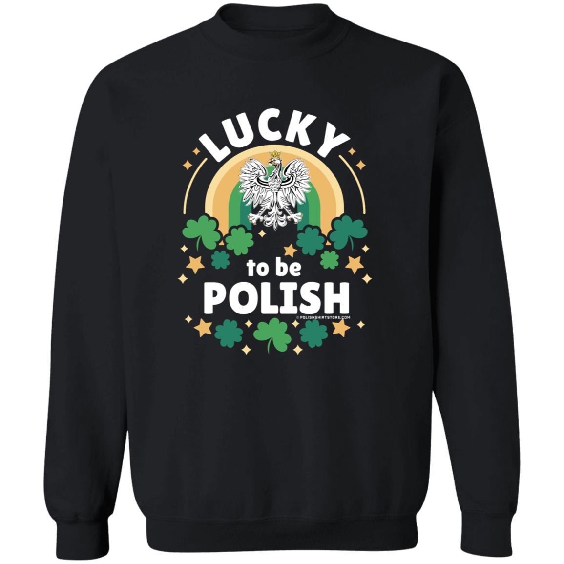Lucky To Be Polish Apparel CustomCat G180 Crewneck Pullover Sweatshirt Black S