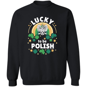 Lucky To Be Polish - G180 Crewneck Pullover Sweatshirt / Black / S - Polish Shirt Store